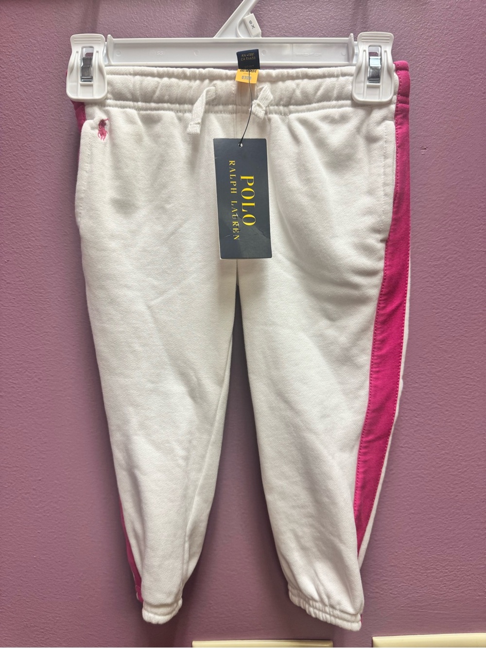 Ralph Lauren Cream Sweatpants with Pink Side Stripes